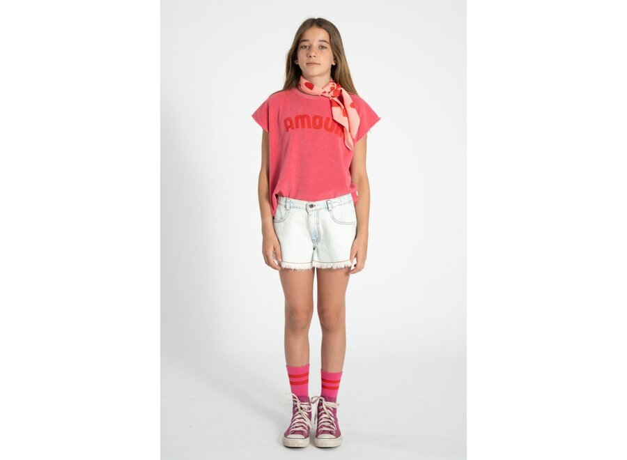 Piupiuchick | Shorts With Fringes Washed Light Blue Denim