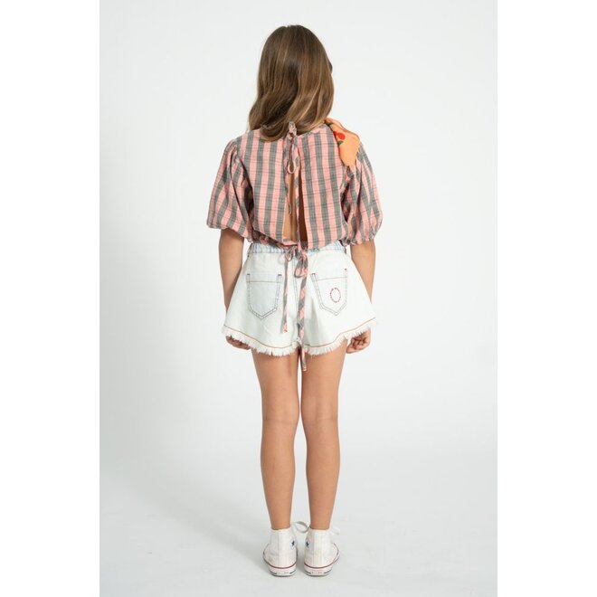 Piupiuchick | Shorts With Fringes Washed Light Blue Denim