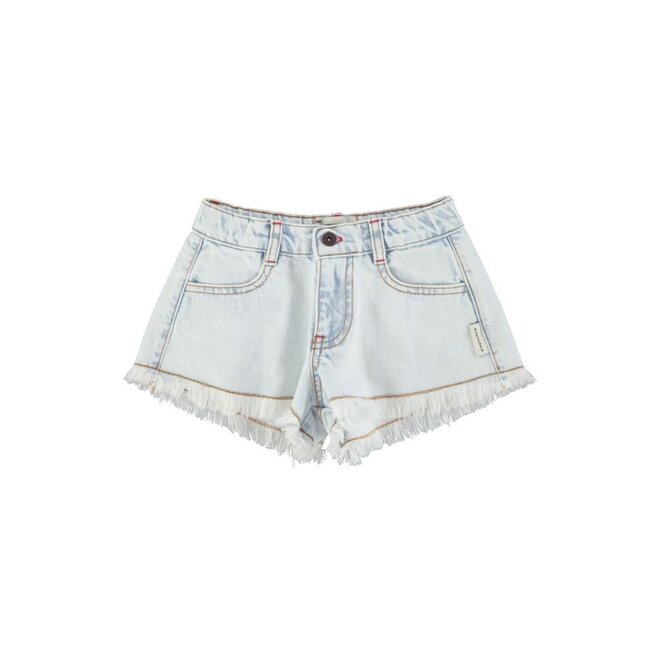 Shorts With Fringes Washed Light Blue Denim