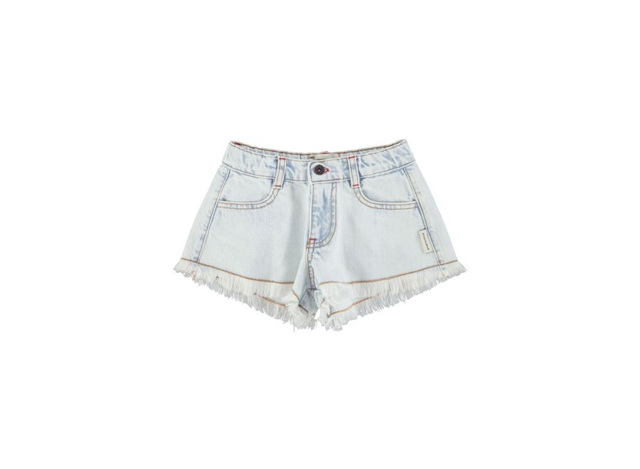 Shorts With Fringes Washed Light Blue Denim