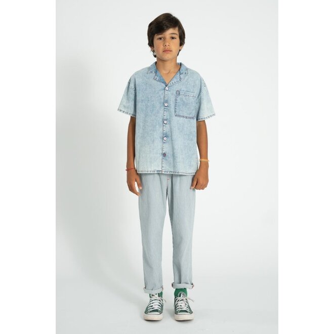 Piupiuchick | Unisex Trousers Ecru With Indigo Stripes