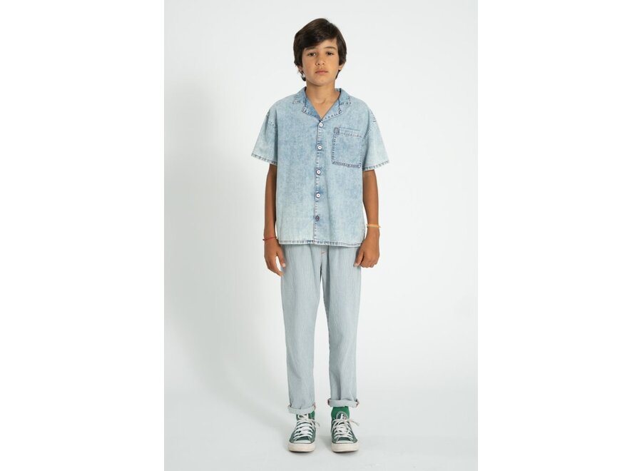 Piupiuchick | Unisex Trousers Ecru With Indigo Stripes