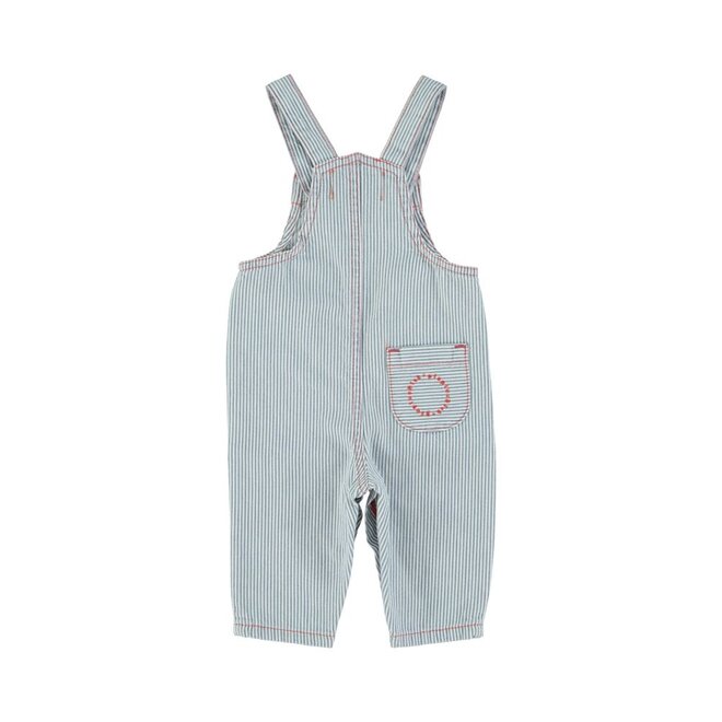 Piupiuchick | Baby Dungarees Ecru With Indigo Stripes