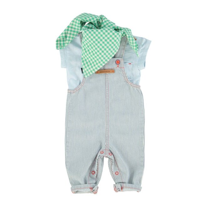 Piupiuchick | Baby Dungarees Ecru With Indigo Stripes