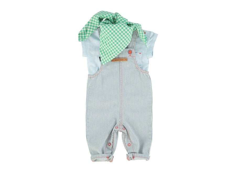 Piupiuchick | Baby Dungarees Ecru With Indigo Stripes