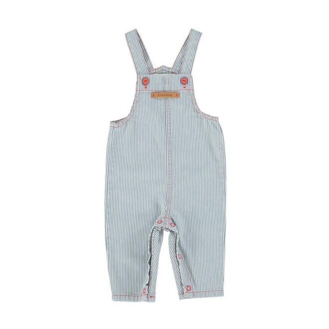 Piupiuchick | Baby Dungarees Ecru With Indigo Stripes