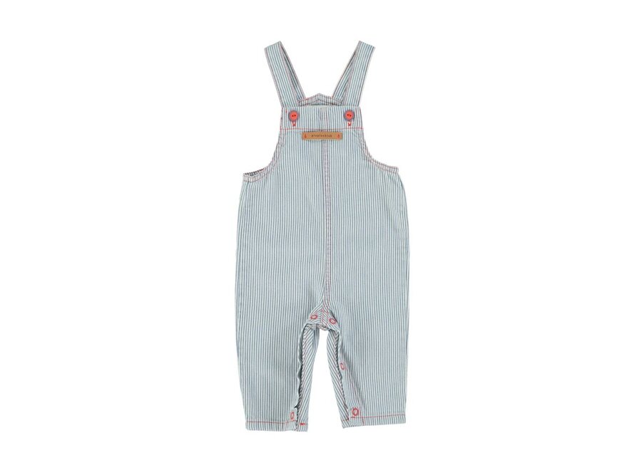 Piupiuchick | Baby Dungarees Ecru With Indigo Stripes