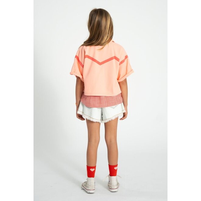 Piupiuchick | Short Sleeves Jacket Pink With Pink Geometric Lines