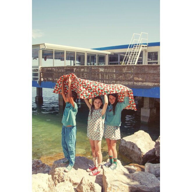 Piupiuchick | Short Skirt Light Blue With Red Hearts Allover