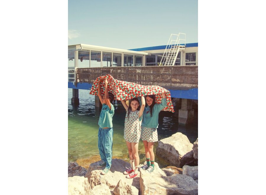 Piupiuchick | Short Skirt Light Blue With Red Hearts Allover