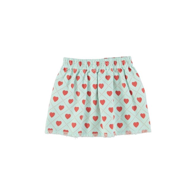 Piupiuchick | Short Skirt Light Blue With Red Hearts Allover