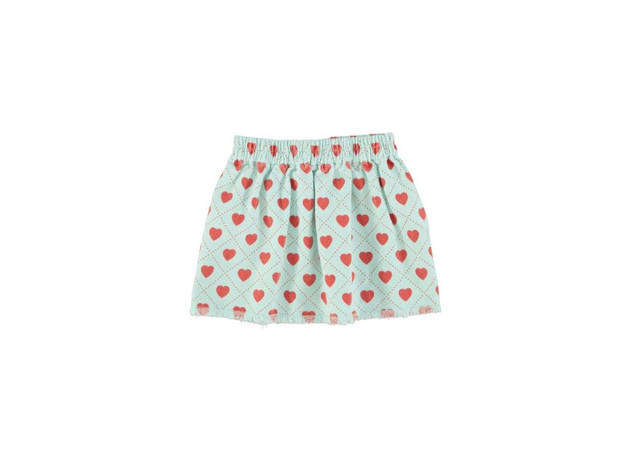 Piupiuchick | Short Skirt Light Blue With Red Hearts Allover