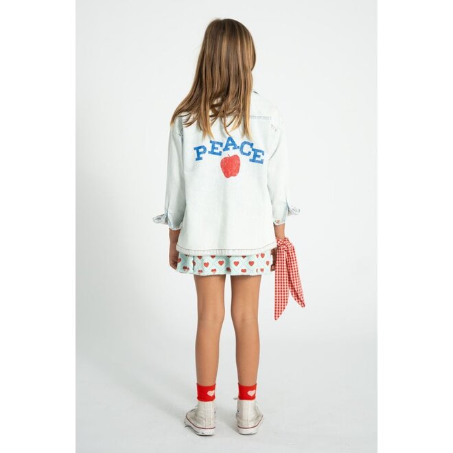 Piupiuchick | Short Skirt Light Blue With Red Hearts Allover