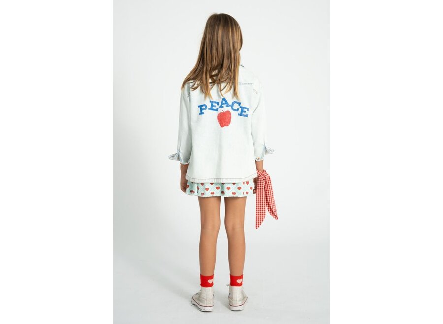 Piupiuchick | Short Skirt Light Blue With Red Hearts Allover