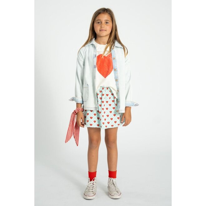 Piupiuchick | Short Skirt Light Blue With Red Hearts Allover