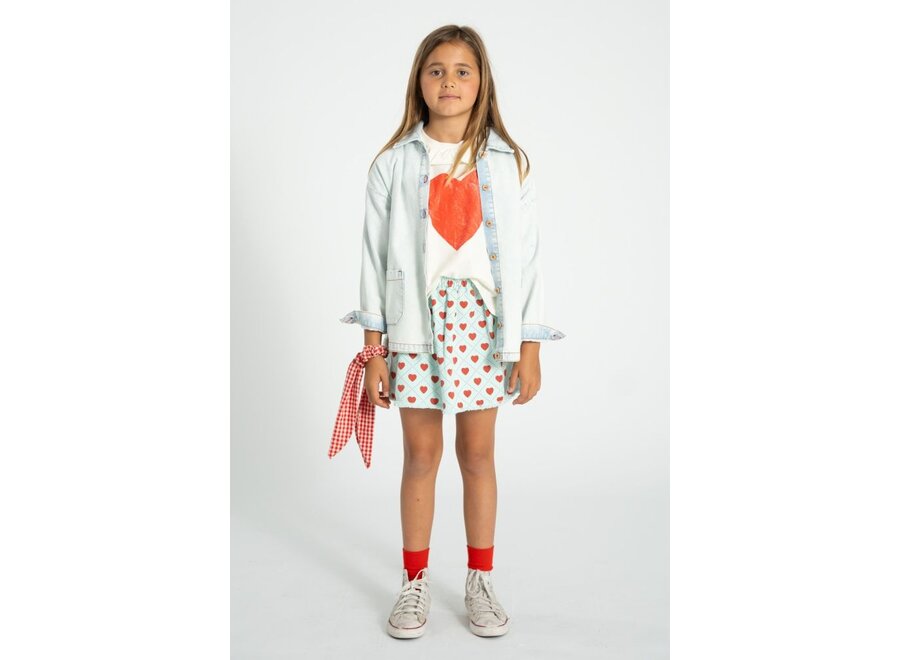 Piupiuchick | Short Skirt Light Blue With Red Hearts Allover