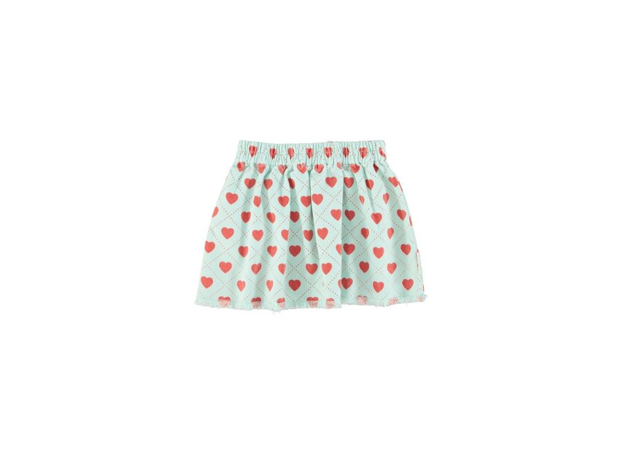 Piupiuchick | Short Skirt Light Blue With Red Hearts Allover