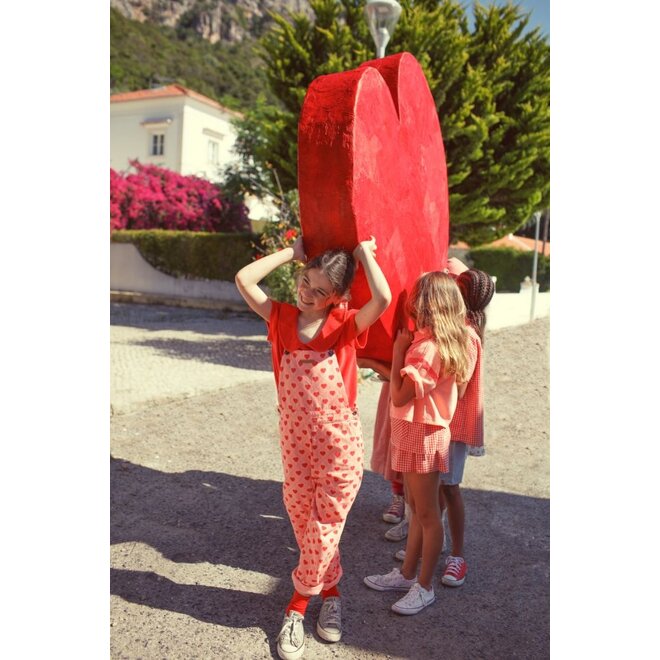 Piupiuchick | Dungarees Pink With Red Hearts Allover