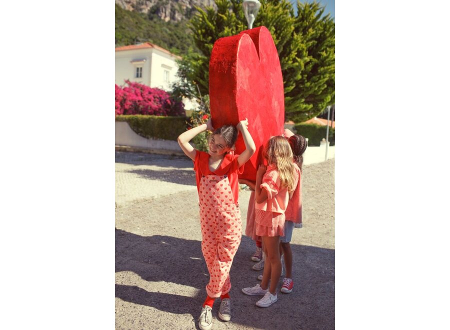 Piupiuchick | Dungarees Pink With Red Hearts Allover