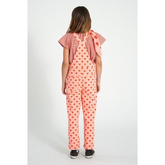 Piupiuchick | Dungarees Pink With Red Hearts Allover