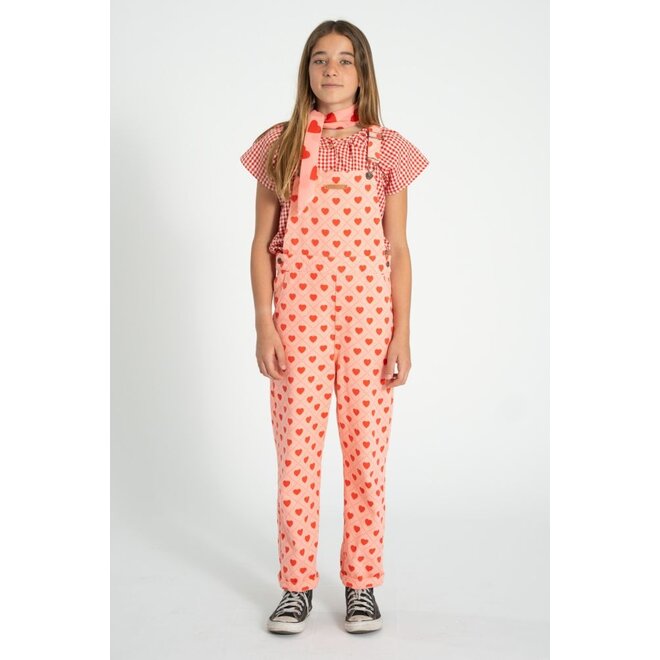 Piupiuchick | Dungarees Pink With Red Hearts Allover