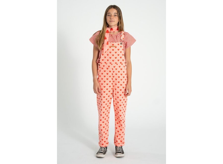 Piupiuchick | Dungarees Pink With Red Hearts Allover