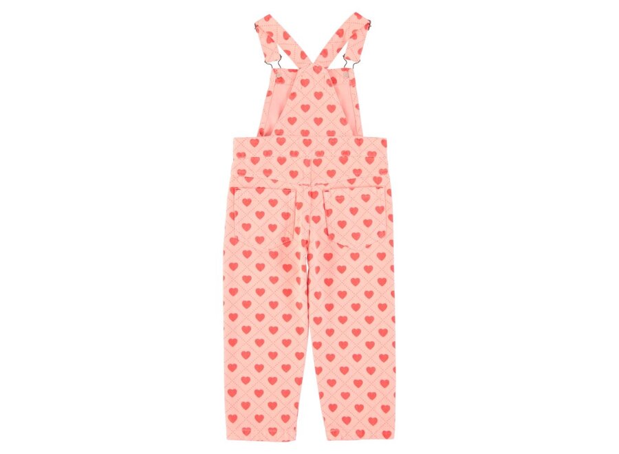 Piupiuchick | Dungarees Pink With Red Hearts Allover