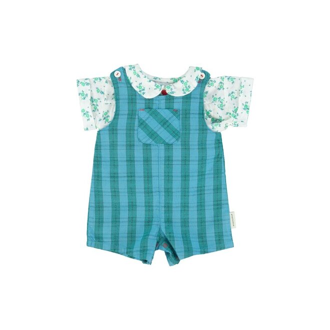 Piupiuchick | Baby Short Jumpsuit Blue/Green Checkered