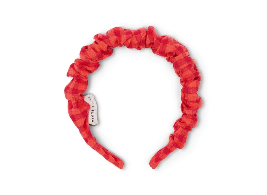 Smocked Headband Check Red