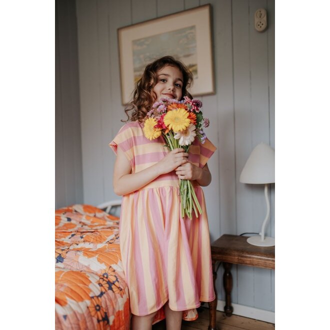 Petit Blush | Stripe Dress Cashmere Rose Peach Cobbler