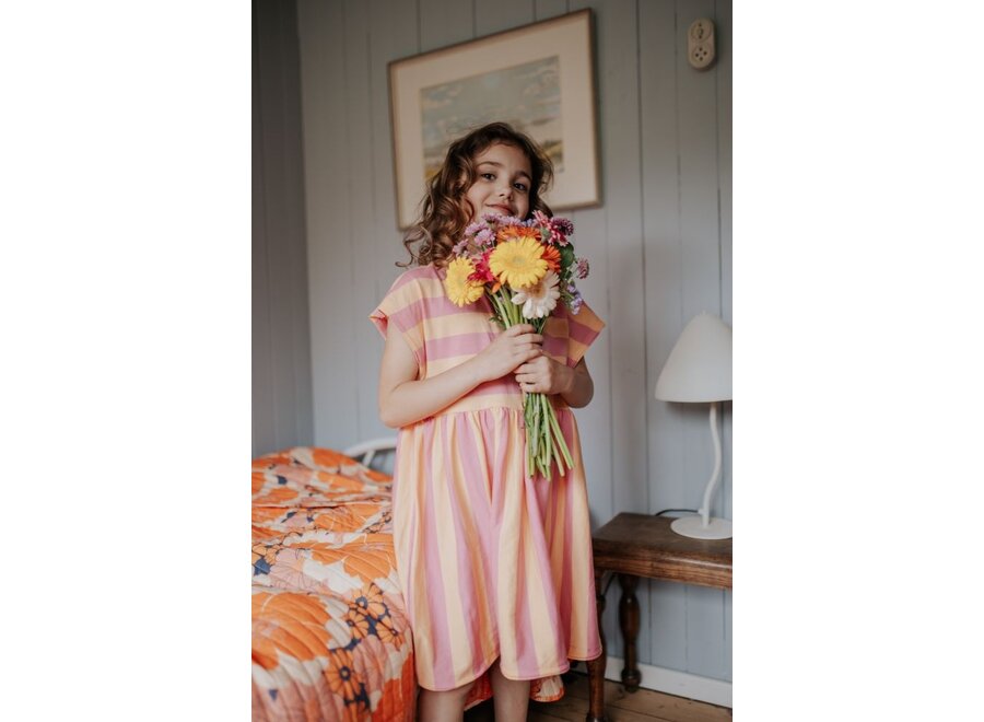 Petit Blush | Stripe Dress Cashmere Rose Peach Cobbler