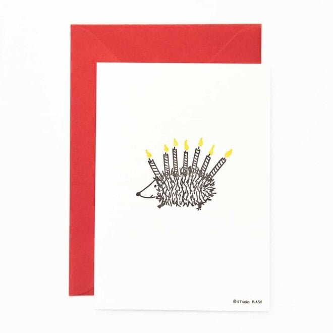 Letterpress Card ‘hedgehog with candles’