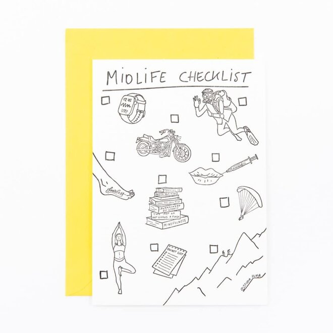 Studio Flash | Letterpress Card 'midlife checklist'