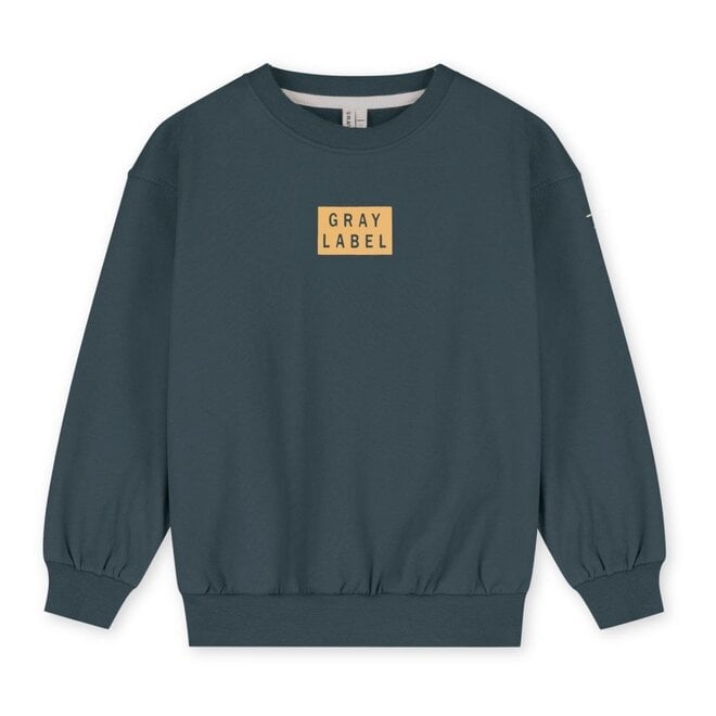 Gray Label | Logo Dropped Shoulder Sweater GOTS Blue Grey / Bright Cookie