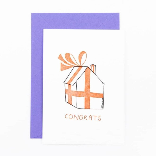 Letterpress Card 'congrats - wrapped house '