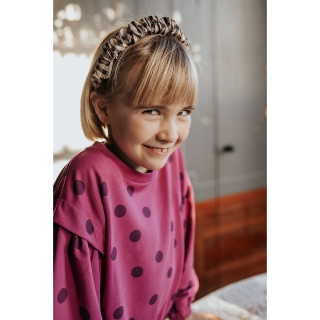 Petit Blush | Smocked Headband Check Beige/Blue