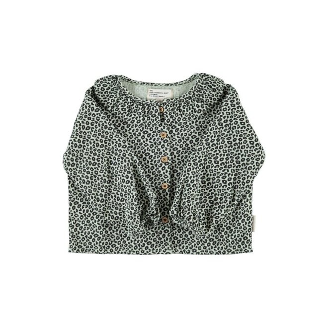 Piupiuchick | Blouse With Round Collar Mint Green With Animal Print