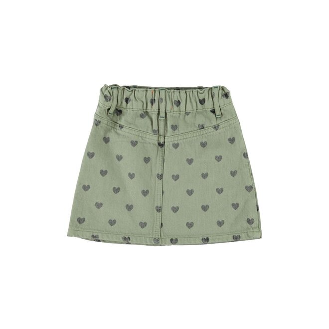 Piupiuchick | Short Skirt Olive Green With Black Hearts