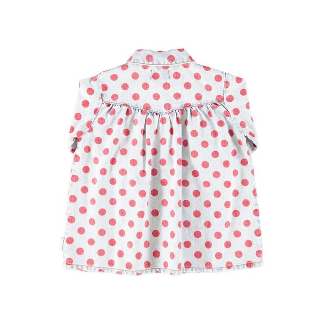 Piupiuchick | Short Dress Light Blue Denim With Red Dots