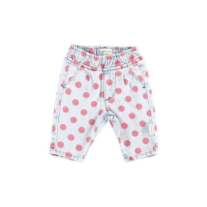 Piupiuchick | Baby Trousers Light Blue Denim With Red Dots
