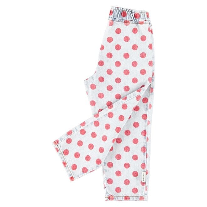 Piupiuchick | Trousers Light Blue Denim With Red Dots