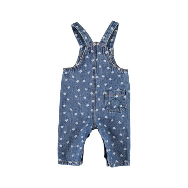 Piupiuchick | Baby Dungarees Washed Navy Denim With Stars