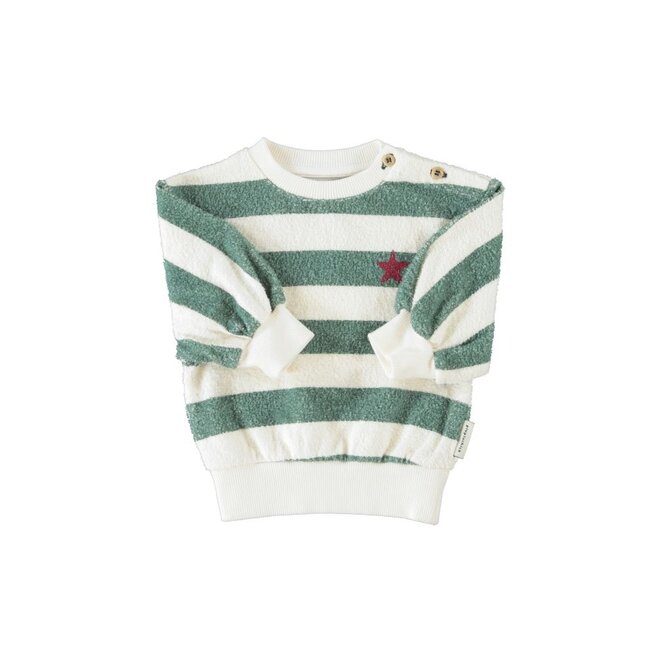 Piupiuchick | Baby Sweatshirt Ecru & Green Stripes