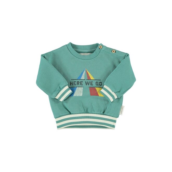Baby Sweatshirt Green With "Here We Go" Print