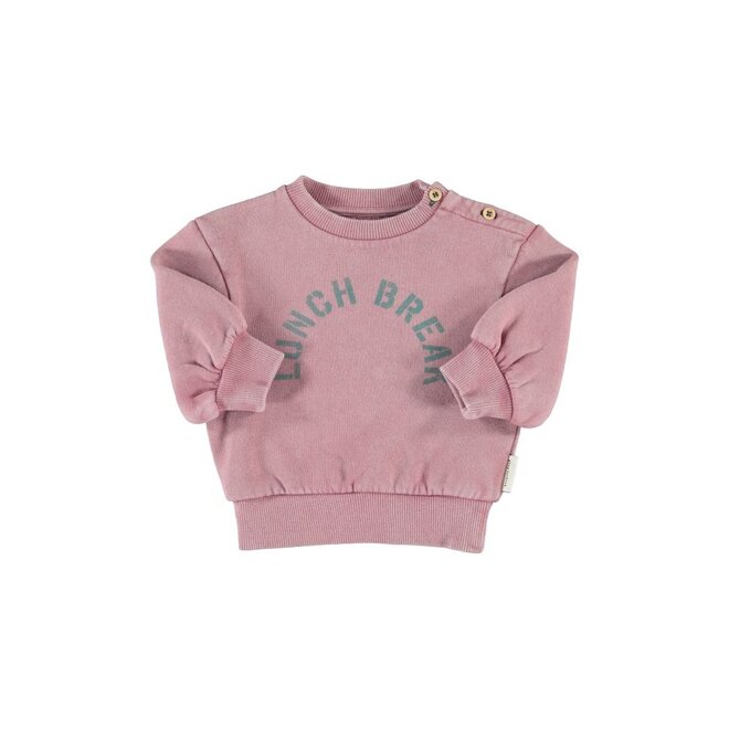 Piupiuchick | Baby Oversized Sweatshirt Pink With "Lunch Break" Print