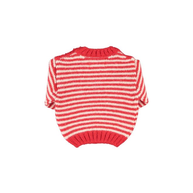 Piupiuchick | Knitted Baby Sweater Ecru & Red Stripes