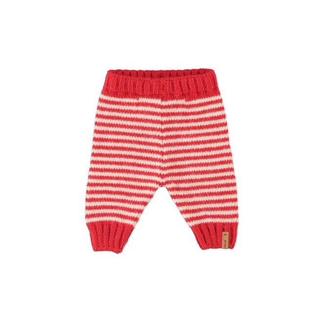 Piupiuchick | Knitted Baby Leggings Ecru & Red Stipes