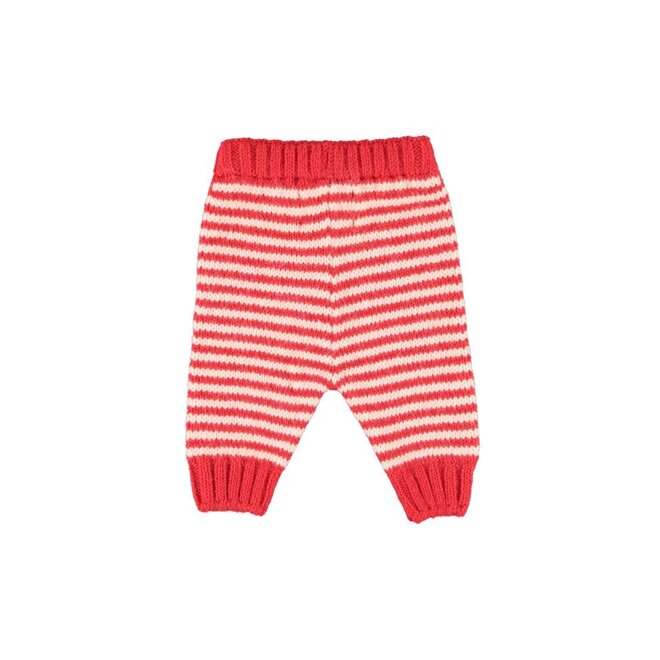 Piupiuchick | Knitted Baby Leggings Ecru & Red Stipes