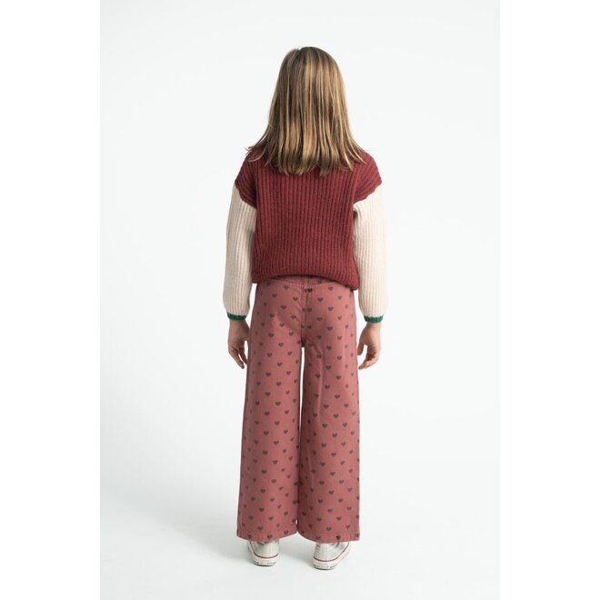 Piupiuchick | Flare Trousers Pink With Black Hearts
