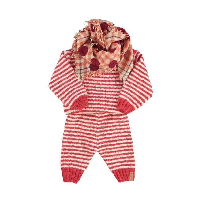 Piupiuchick | Knitted Baby Leggings Ecru & Red Stipes